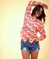 Oversized chiffon colored waves printed shirt